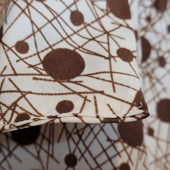MCM Button Up Blouse Top Cream Brown Geometric Atomic Pattern Size 36 Small - Picture 5 of 11